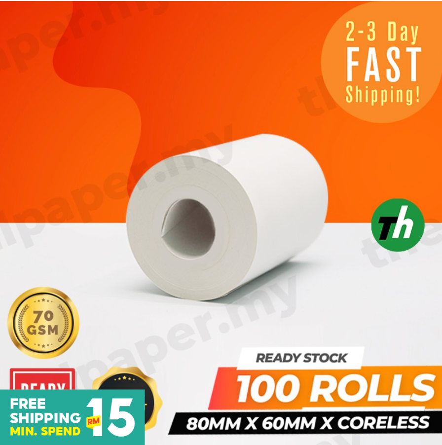 80 x 60 x Coreless (100 Rolls) – Thermalpaper.my